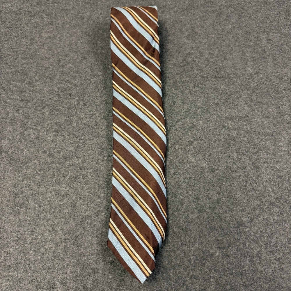 Vtg 70s COURCHEVEL Damon All Silk Striped Mens Tie Brown Light Blue Gold Wide